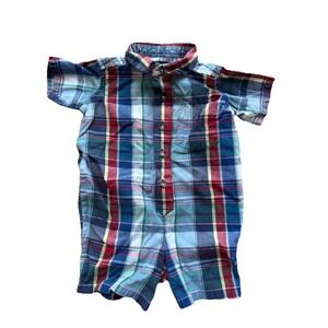 Ralph Lauren Baby Plaid Short Sleeve Button Front Romper Blue Red Green Sz 3-6mo